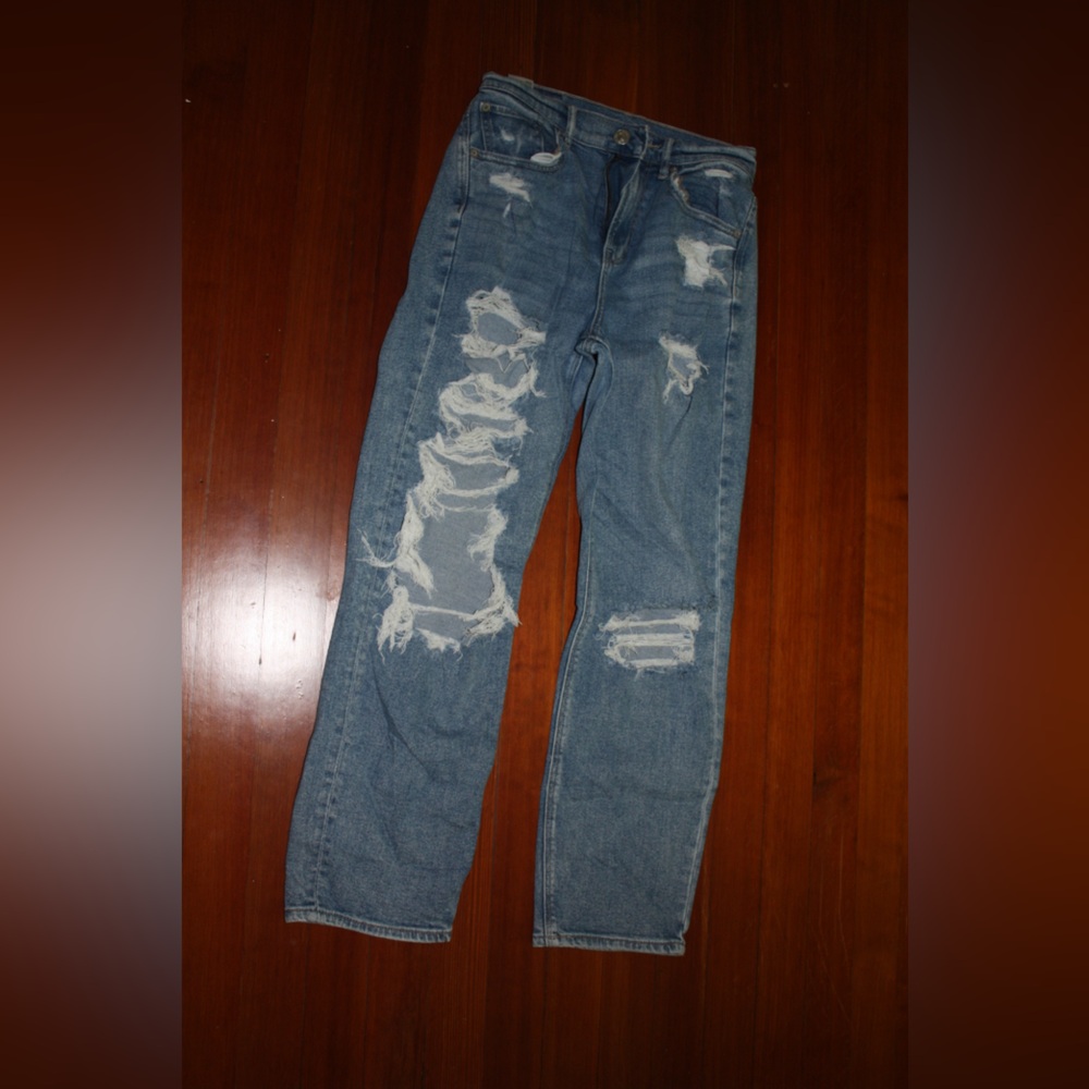 American Eagle Outfitters Blue Relaxed Jeans with Distressed Details